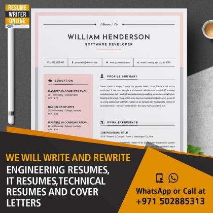 We will write and rewrite engineering resumes, IT resumes, technical resumes and cover letters