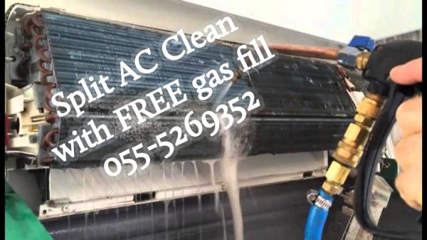 split ac clean with free gas fill 055-5269352 maintenance repair fcu chiller package unit service fixing installation cooling uae