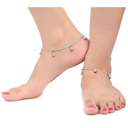 AanyaCentric Silver Plated White Metal Anklets Payal Pair ACIA0014S