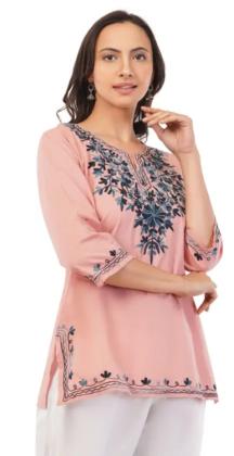 Kronia Pink Embroidered Cotton Kurta – Stylish & Comfy