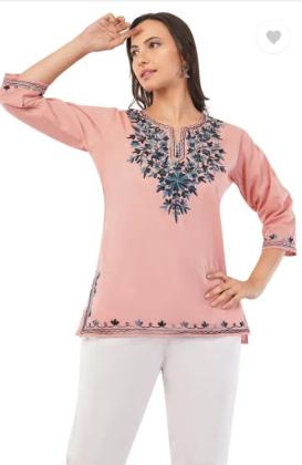 Kronia Pink Embroidered Cotton Kurta – Stylish & Comfy