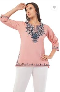 Kronia Pink Embroidered Cotton Kurta – Stylish & Comfy